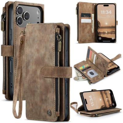 Caseme Geschikt voor iPhone 17 Pro PU leren hoesje - portemonnee - Bruin
