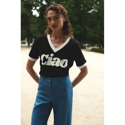Dames-T-shirt met V-hals She is Sunday Ciao