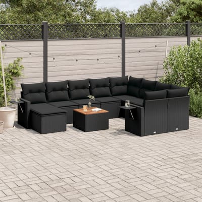 vidaXL - 11-delige - Loungeset - met - kussens - poly - rattan - zwart