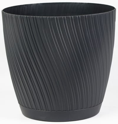 Form Plastic Plantenpot/bloempot Waves - kunststof - antraciet - D13 x H12 cm - met opvang schotel - rond