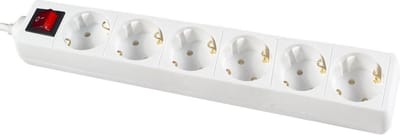 CALEX stekkerdoos met schakelaar - 6 voudig - 5 mtr kabel - Max 3680 watt - Wit