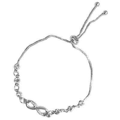 Fako Bijoux - Dames Armband Infinity Strass Kristal - Verstelbaar - 14-22cm - Cadeau - Verjaardag - Vrouw - Zilverkleurig