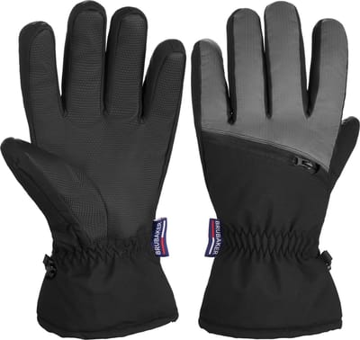 BRUBAKER Handschoenen Winter - Waterdicht en Winddicht - Ski Handschoenen voor Mannen en Vrouwen - Extra Warme Handschoenen - Thermo Handschoenen - Wintersport Schaatsen Skiën Snowboarden - Met Ritszak - Zwart Grijs S/M