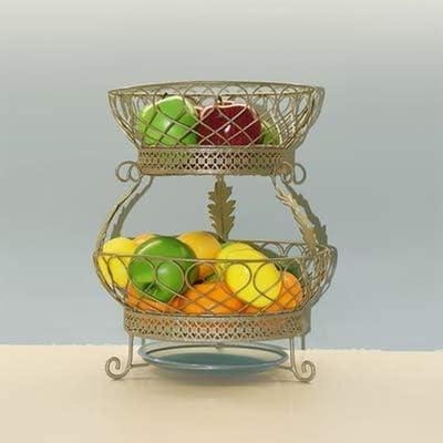 Keuken Aanrecht Fruitrek - Fruitmand Stand - Keuken Opbergen - Geometrisch Ontwerp - 2 Tier - Champagne