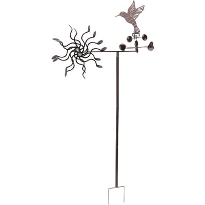 Moulinets à vent Colibri en fer Moulin à vent en métal Sculpture éolienne pour pelouse extérieure Cour Patio Jardin Ornements black