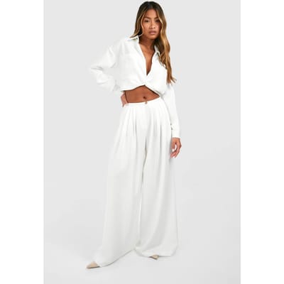 boohoo Dames Low Rise Extreme Wijde Gepleegde Broek | Ivoor | Maat: 38