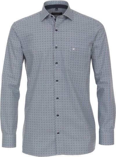 CASA MODA comfort fit overhemd - popeline - blauw met wit dessin - Strijkvriendelijk - Boordmaat: 39