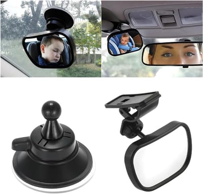 Veiligheid Spiegel voor Baby in de Auto, 360° Draaiende Achteruitkijkspiegel met Zuignappen en Klem, Schokbestendig en Verstelbaar voor Optimale Zichtbaarheid