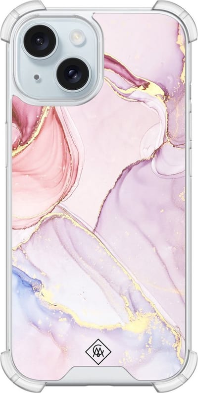 Casimoda® hoesje - Geschikt voor iPhone 13 - Marmer roze paars - Shockproof case - Extra sterk - Siliconen/TPU - Paars, Transparant