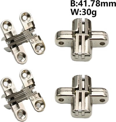 4 stuks Binnendeurscharnieren - 41.78mm - voor Plaatschroef 3.5 x 14 mm - Kruisscharnier - Onzichtbare scharnieren - Verborgen scharnieren - 180 graden onzichtbaar vouwend - voor meubels - Houten deuren - Kabinetten - Kasten - Houten kistjes