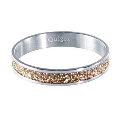 Quiges Stapelring Dames - Vulring Bruin Glitter - RVS Zilverkleurig - Maat 20 - Hoogte 4mm