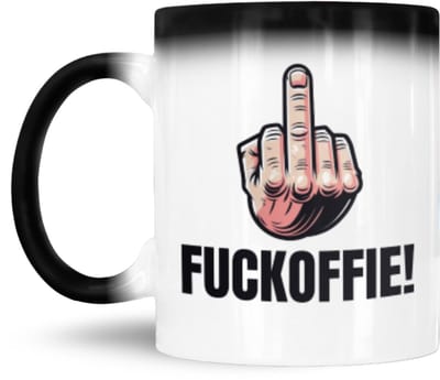NietMokken.nl - Magic Mok – FUCKOFFIE! – Thermo-verrassingsmok met middelvinger – Grappig cadeau voor ochtendhumeur – 325ml – Kleurveranderend – Alleen zichtbaar met warme drank