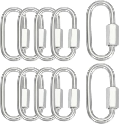 Roestvrijstalen kettingverbinder M4 met grote opening, D-vormig slot voor hangmat en camping, set van 10