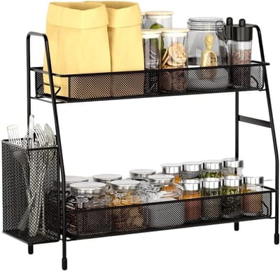 Stijlvolle metalen kruidenrek met 2 verdiepingen voor keuken, badkamer en kantoor - multifunctionele opbergruimte voor kruiden, koffie en accessoires