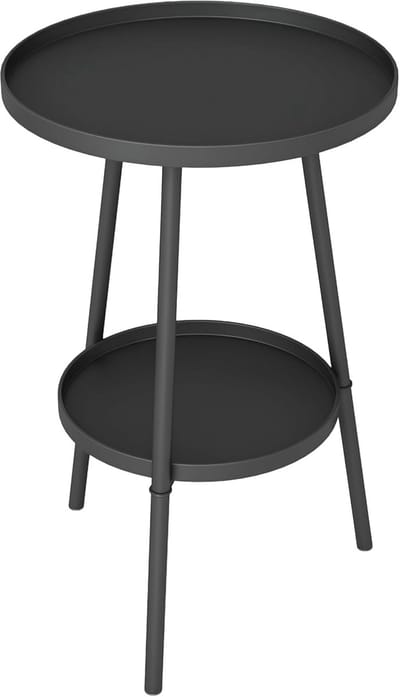 Bijzettafel Rond - Balkontafel Terrastafel - Buiten Binnen - Tweelaags Ontwerp - Ø32 x 51 cm - Zwart