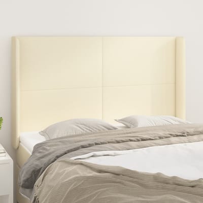 vidaXL - Hoofdbord - met - randen - 147x16x118/128 - cm - kunstleer - crèmekleurig