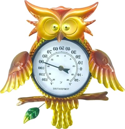Uil Thermometer - Decoratie Weer - Buiten Temperatuur - Waterdicht Metaal - 37 cm Hoog - Goud
