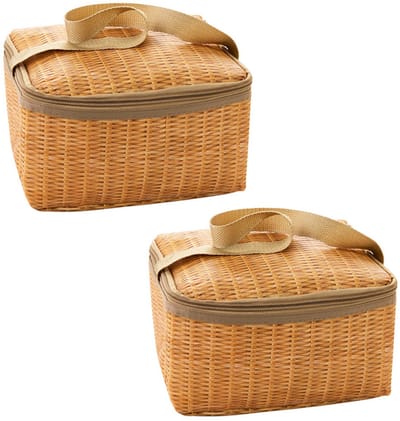 Lunchtassen – Geïsoleerde draagtassen – Picknicktassen – Campingopbergmanden met deksel – Waterdicht & geïsoleerd – Set van 2 – Ideaal om eten warm of koud te houden