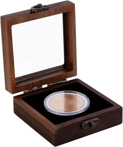 Coconut Brown Challenge Coin Display Box met Transparante Venster, Houten, 90x90x36.5mm, Perfect voor Verzamelingen en Geschenken