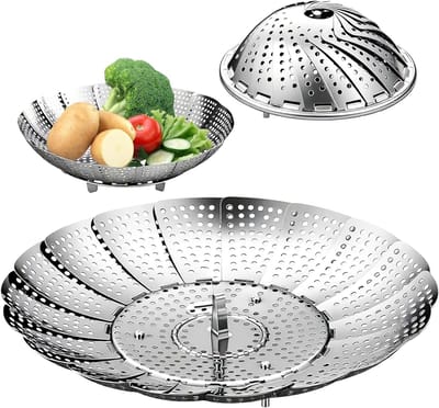 Vouwbare stoommand van roestvrij staal (14 cm - 22 cm) voor het stomen van groenten en maaltijden, geschikt voor alle kookplaten