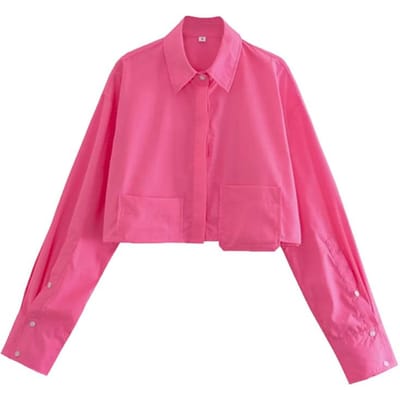Dames Cropped Shirt Mode Dames Blouse Wit Blauw Gestreept Shirts en Blouses Herfst Lange Mouw Kort Top Dames M