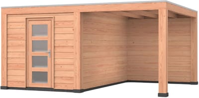 Douglas overkapping, 500 x 400, met schuur en achterwand, Westwood Modern Plus
