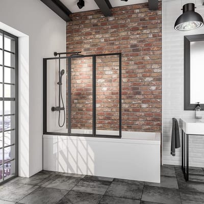 Schulte badwand - 3 delig - 127x140cm - zwart profiel - transparant veiligheidsglas - eenvoudig te zonder boren - lijmbevestiging