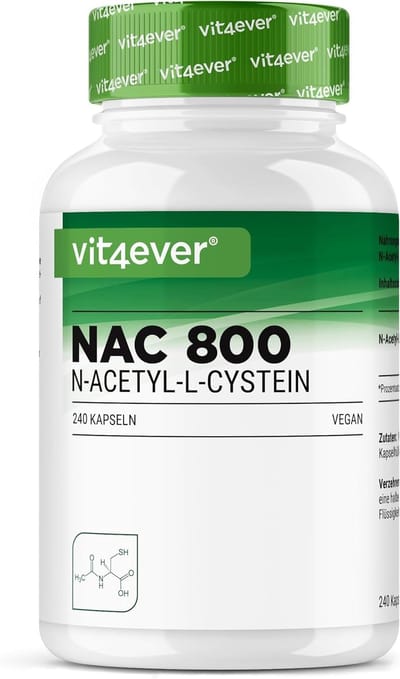 Vit4ever NAC N-acetyl L-cystein Voedingssupplement, 240 capsules met elk 800 mg, gehalte aan werkzame stoffen en zuiverheid in laboratorium getest, veganistisch, hoge dosis | Vit4ever