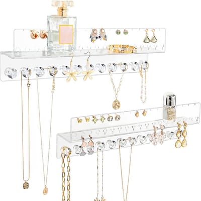 Acryl Wand Sieradenrek - Orbellenrekje - Sieradenrekje - Oorbellen Organizer - Sieradenhouder - 2 Delen Set