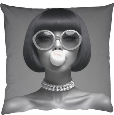 Sierkussens - Kussentjes Woonkamer - 50x50 cm - Vrouw - Zwart Wit - Ketting - Zonnebril