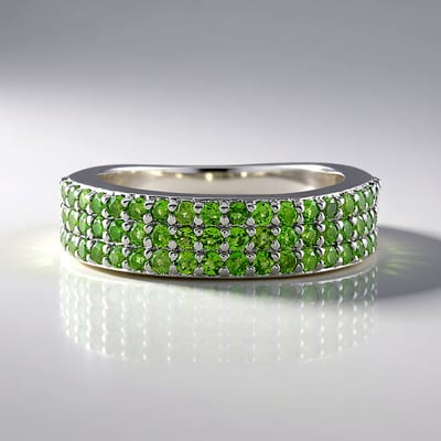 Cavill - Zilveren ring - 925 Sterling Zilver Platina - 0,954 ct Russische Diopsied met prong-zetting - Brede elegante groene edelstenen ring