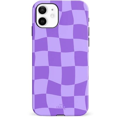 xoxo Wildhearts Violet Vibes - Double Layer - Hoesje geschikt voor iPhone 11 case - Siliconen hoesje met golvenprint - Golvende blokjes - Geblokt - Hardcover - Beschermhoes - Optimale bescherming - Paars