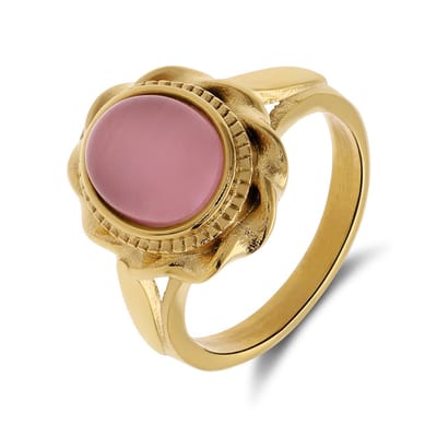 Lucardi Dames vintage ring met bloem roze – Maat 66 – 21mm - Ring - Cadeau - Staal goldplated - Goudkleurig