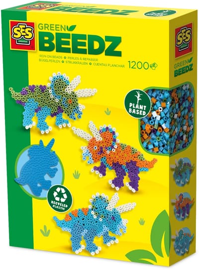 SES Creative - Green Beedz - Dino's - Strijkkralen - 1200 Stuks - Gerecycled Materiaal - Duurzaam - Vanaf 5 Jaar