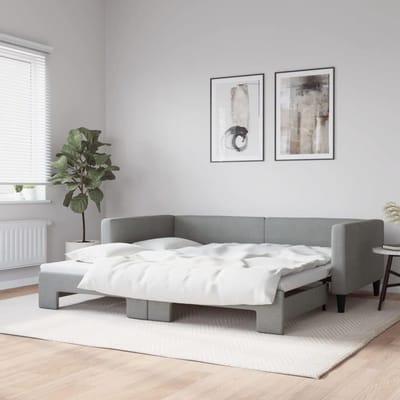 Uitschuifbaar Dagbed - Logeerbed Slaapbank - Gastvrij Ontvangen - 2-in-1 Bank en Bed - 100 x 200 cm - Lichtgrijs