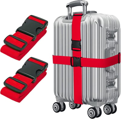 SnelShoppen - Rode Kofferband 195 cm - Verstelbare Bagagestrik - Set van 2 - Ideaal voor Reizen, Vakanties, en Camping - Robuuste Kofferband met Snap