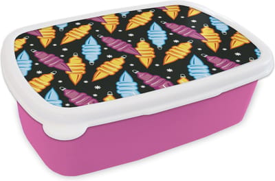 Broodtrommel Roze - Lunchbox - Brooddoos - Kerst - Patronen - Lamp - 18x12x6 cm - Kinderen - Meisje