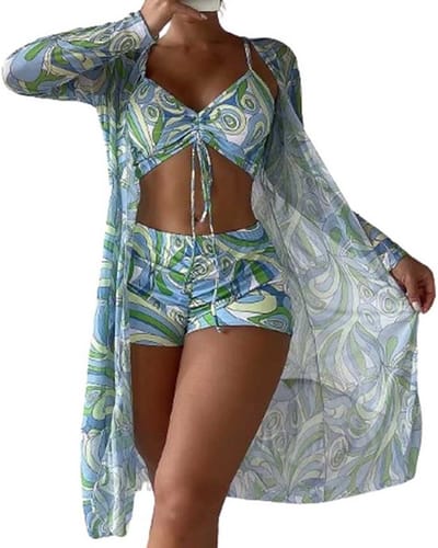 Bikini Strand Set - Bikinibroekje - Top - Strandjurk - Groen Blauw