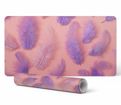 Antislip bureauonderlegger met verenmotief op een pastelkleurige achtergrond, 90x45 cm