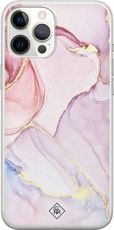 Casimoda® hoesje - Geschikt voor iPhone 12 Pro Max - Marmer roze paars - Siliconen/TPU telefoonhoesje - Backcover - Marmer - Paars
