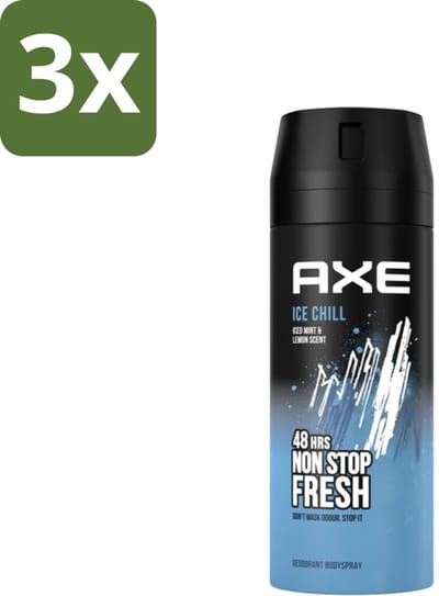 3 x Axe - Deodorant Bodyspray - 48hrs Fresh - Ice Chill - Iced Mint & Lemon - 150 ml - 48 Uur Bescherming - Lichaamsgeur - Deodorant - Frisheid - Bevroren Munt