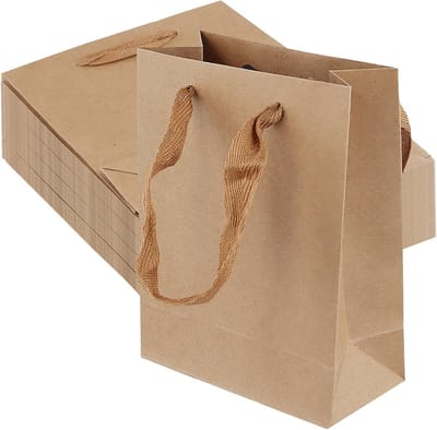 40 Pack Kraft Papier Gift Zakken 12 x 6 x 17cm met Doek Handvatten voor Verjaardag, Bruiloft en Feestelijke Gelegenheden