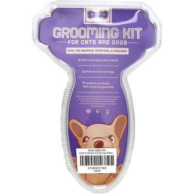 Ruff 'N Ruffus, verzorgingsset voor katten en honden, gelhark en nagelknipper, paars, 1 gelhark en 1 nagelknipper. white