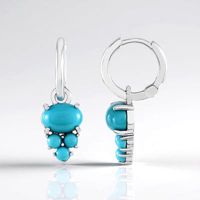 Cavill - Zilveren Oorbellen - 925 Sterling Zilver Gerhodineerd - Sleeping Beauty Turkoois 1,818 ct - Ovaal en Rond Cabochon - Tijdloos Elegant Design