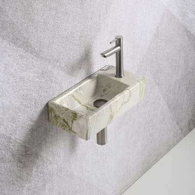 Fonteinset Mia 40.5x20x10.5cm marmerlook wit groen rechts inclusief fontein kraan, sifon en afvoerplug RVS