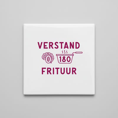 Verstand voor Frituur Keramische Tegel 15x15 cm – Grappige Keuken Quote – Speelse Wanddecoratie voor de Keuken