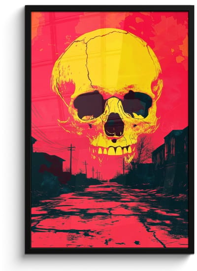 Poster in lijst - Fotolijst 60x90 cm - Posters - Straat - Verlaten - Schedel - Geel - Posterlijst zwart - Decoratie - Wanddecoratie woonkamer - Muurdecoratie slaapkamer