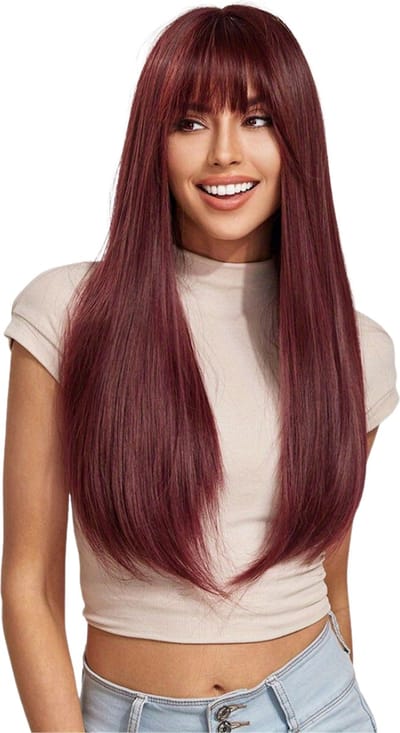 Livano Hair Wig - Pruiken Dames - Cosplay Pruik - Lang Haar - Bordeaux Rood - 60cm