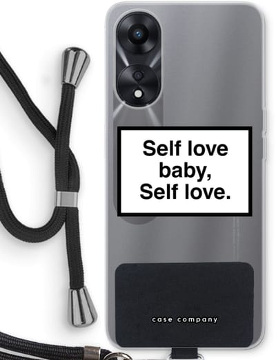 Case Company® - Hoesje met koord geschikt voor Oppo A78 5G hoesje met Koord - Self love - Telefoonhoesje met Zwart Koord - Bescherming aan alle Kanten en Over de Schermrand