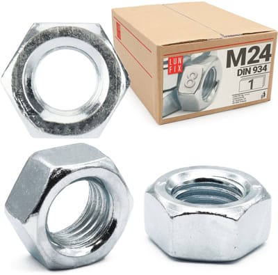 LUN FIX - Zeskantmoer M24 - 1 stuk - DIN 934 - Sterkte 8 - Verzinkt staal - Moeren voor schroeven